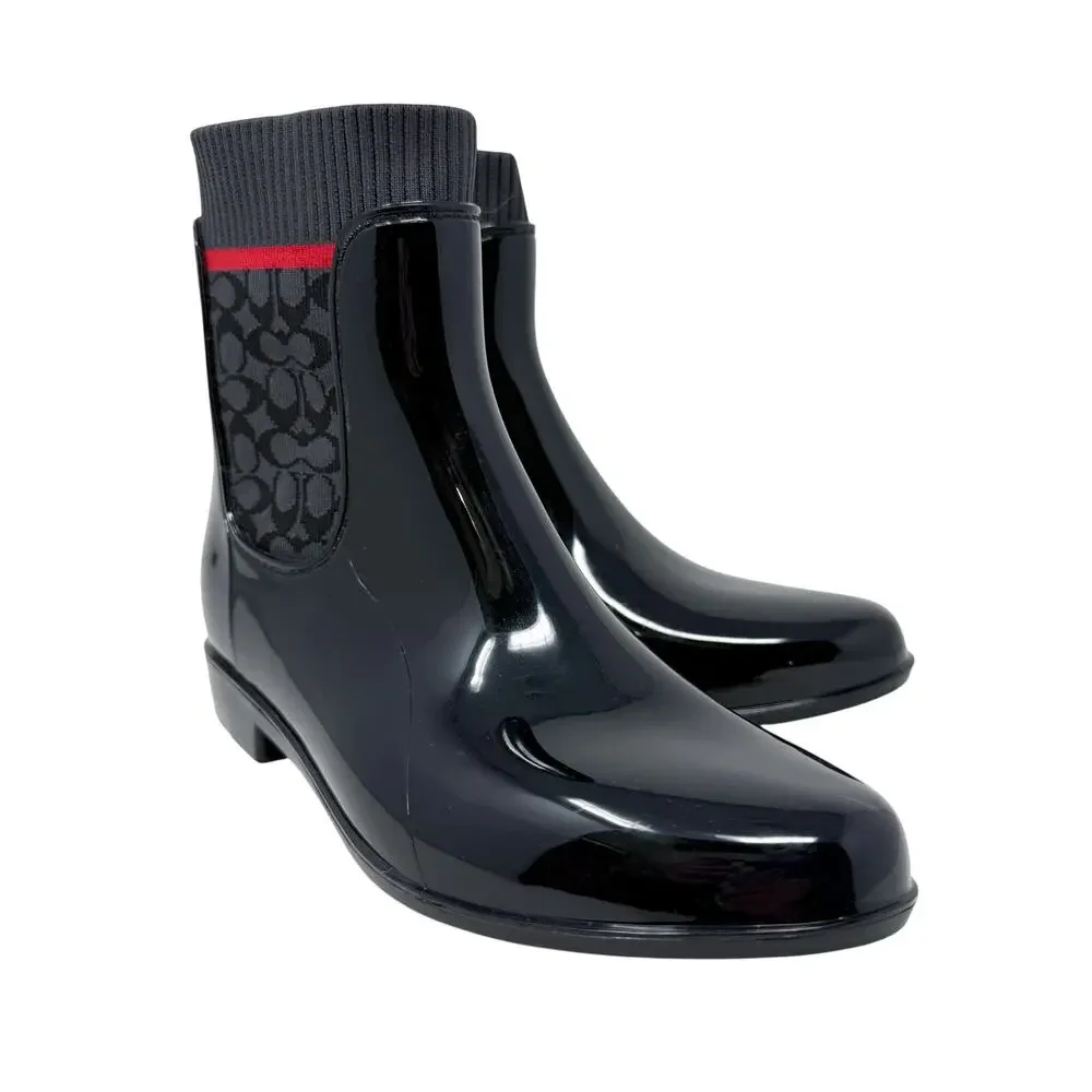 NWOB Coach Black/Red Rubber Chelsea Rain Boots Pull On Women's Size 9 Waterproof - Picture 8 of 8